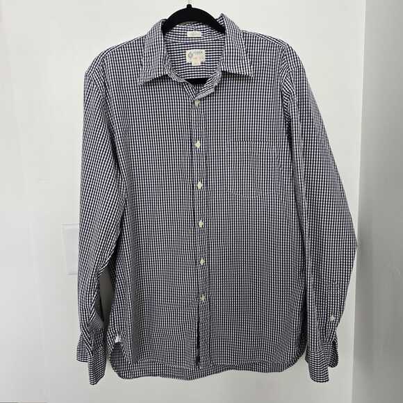J.Crew Men's Gingham Shirt L 16-16½ Blue White Cotton Button Down Mauritius - Picture 1 of 8